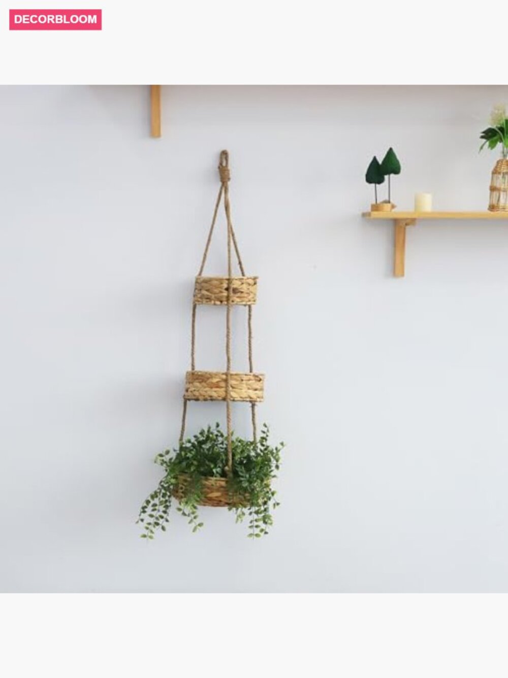 3 Tier Hanging Fruit Basket Handmade Water Hyacinth Wall Storage - Picture 7 of 7